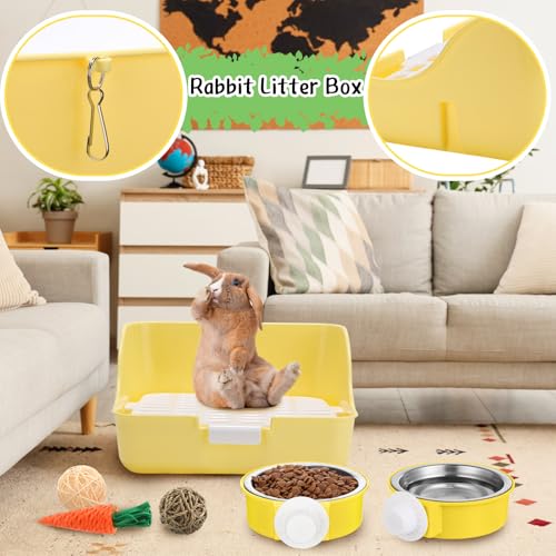 15 Pcs Rabbit Starter Kit Small Rabbit Litter Box Girls Gift Animal Grooming Kit Bunny Toys Bowl Blankets with Cleaning Set for Guinea Pig Accessories (Blue)