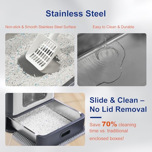 Stainless Steel Cat Litter Box with Lid & Drawer