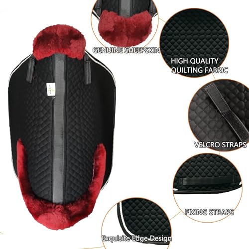 Dressage Saddle Pad English Sheepskin Trim for Horses Black Red (Black/Red)
