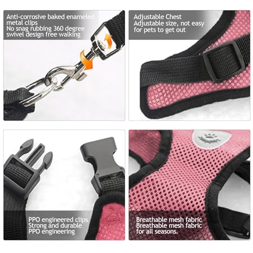 Pink Cat Harness and Leash Set (pink / S：(Neck:9.44" chest:11.02"-14.96"))