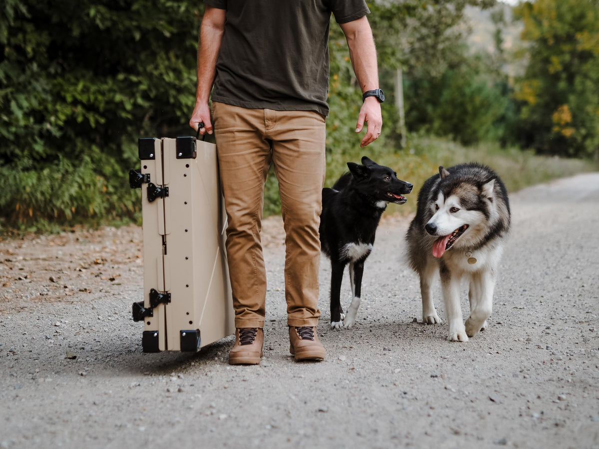 Aluminum Collapsible Dog Crate (Tan / 34.6"L x 25.2"W x 28.9"H)
