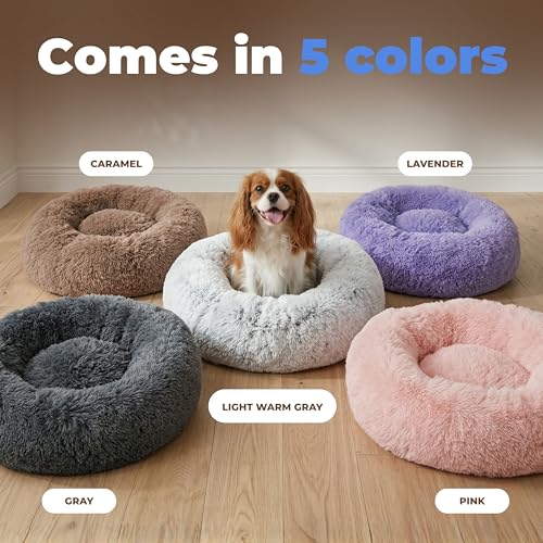 Round Calming Dog Bed for Small (Lavender / 27" x 27" x 7.5")