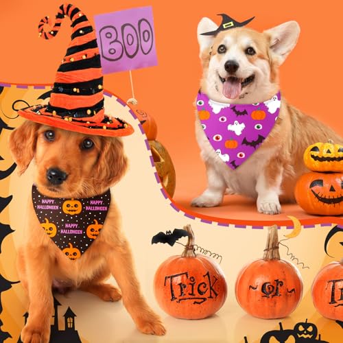 50 Pcs Halloween Dog Bandanas Bulk (Ghost Pattern / 25.6 x 17.7 x 17.7 Inch)