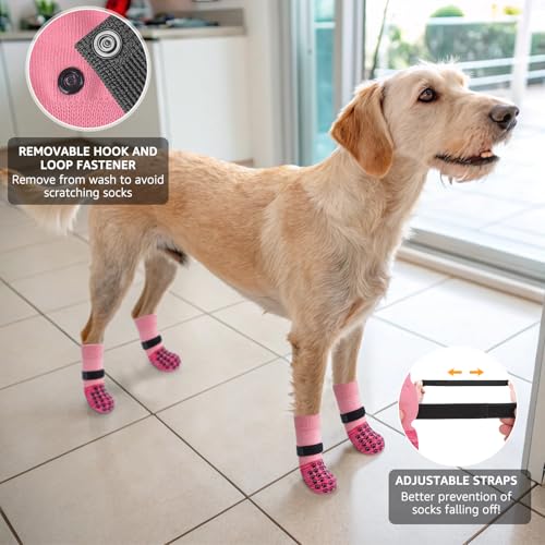 Anti Slip Dog Socks to Prevent Licking Paws for Hardwood Floors (Two Color-Pink / Small (4 Count))