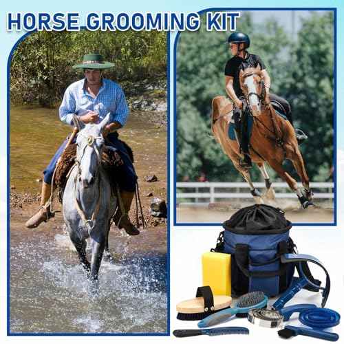 9 Pcs Horse Grooming Kit Tack Room Supplies (Classic / Dark Blue)