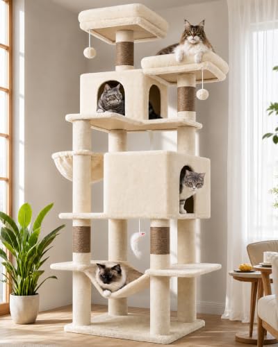 Extra Tall Cat Tree Tower for Indoor Cats (Beige / 76 inch)