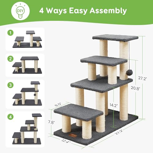 Dog Stairs & Cat Scratching Post Pet Steps for High Bed Couch (4-Steps)