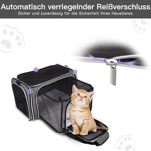 Expandable Cat Carrier with Travel Litter Box (Grey / 12.6"L x 6.9"W x 16.5"H)