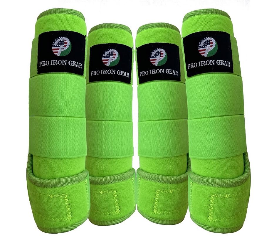 Horse Medicine Brushing Boots Leg Wraps Protection Gear Set of 2 and Set of 4 in 14 Colors (MEDIUM/COB / GREEN/FLURO GREEN (SET OF 4))
