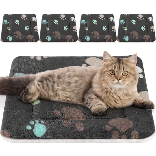 4 Pack Soft Pet Bed Mat Small Dog Crate Fleece (21 x 14 Inches / Black)