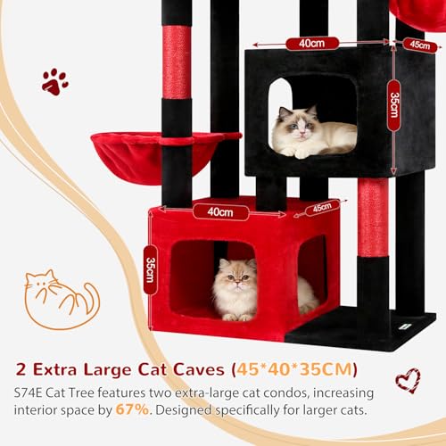 S74E Pro Gothic Heavy Duty Maine Coon Cat Tree for Large Cats (Black Red / 74 inch)