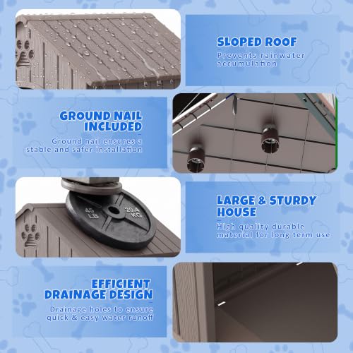 Sturdy Dog House Outdoor Dog Kennel (Classic Grey / Large Dog:38 Inch)