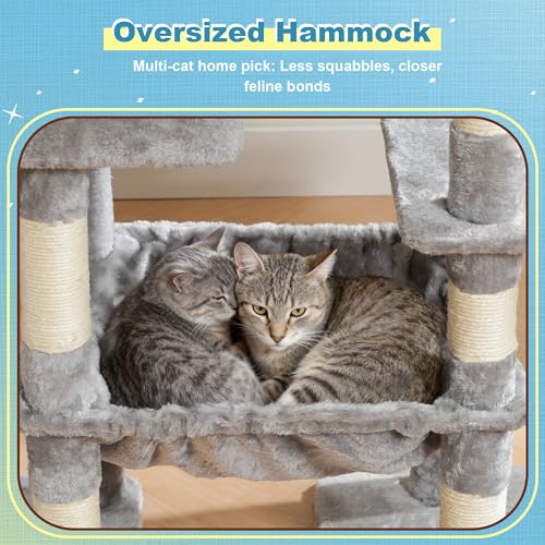 Cat Tree Tower with Plush Steped Condos (50 inches / Light Gray)