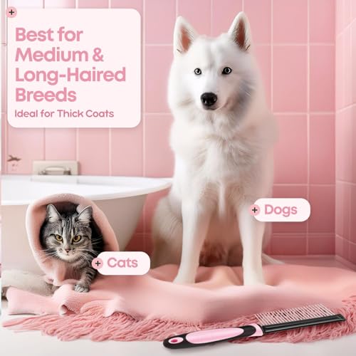 Metal Pet Comb for Cats & Dogs (Chrome,Pink)