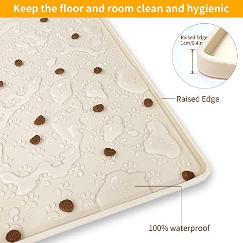 Silicone Pet Placemat for Dog and Cat (24.5"L x 16.5"W / Beige)