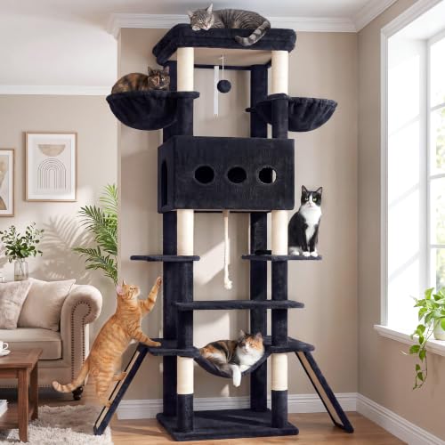 Cat Tree 78.7'' Tall Tower with Extra Wide Top Platform GCT804G (78.7 inches / Smoky gray)
