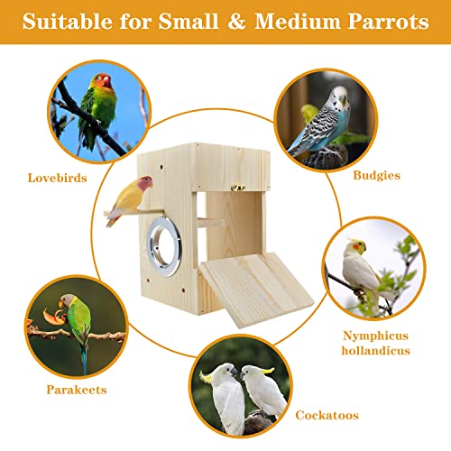Bird Nest Box Parakeet Breeding Nest Box Bird Nest House Wooden Acrylic Transparent Breeding Box for Finch Lovebirds Cockatiel Budgie Conure Parrot (Small)