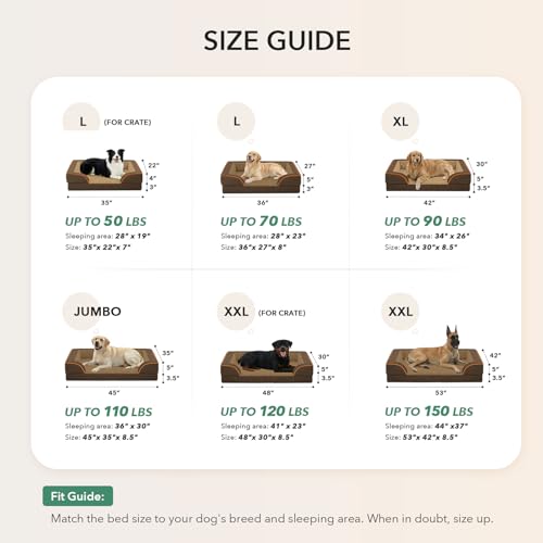 Waterproof Orthopedic Dog Bed for Extra Large Dogs (Brown / 53.0"L x 42.0"W x 8.5"Th)