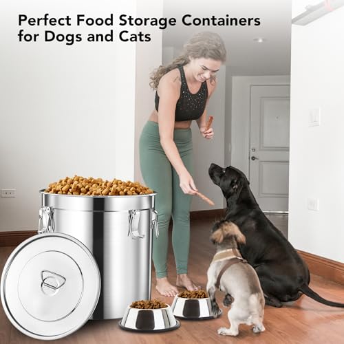 15lb Airtight Stainless Steel Dog Food Storage Container with Scoop (Stainless steel / 15 lb)