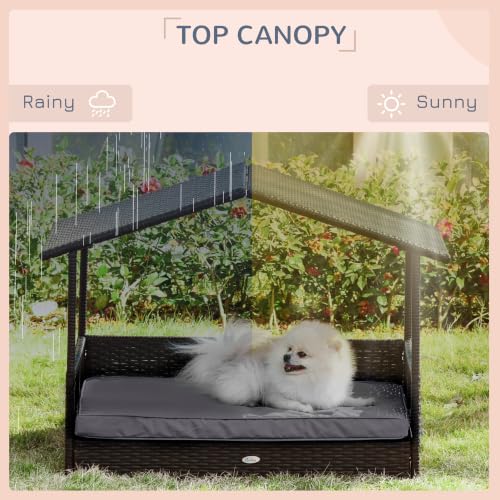 Wicker Dog House Outdoor with Canopy