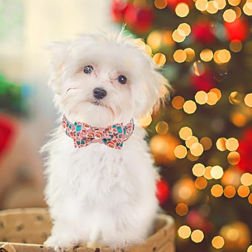 Christmas Day Dog Collar with Bow Pink Christmas Man Cotton Puppy Collars for Small Medium Large Dogs (Large / Old man gift bow)