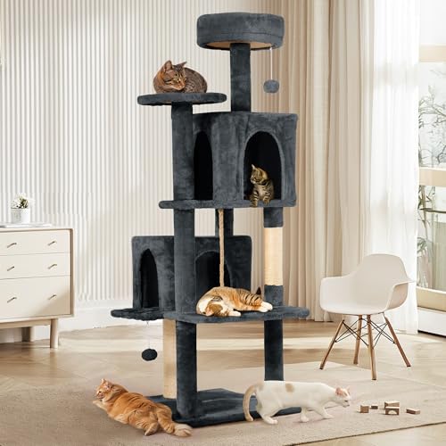 58.5inch Large Cat Tree Tower Condo for Indoor Cats (58.5in / Grey Black)