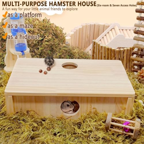 Multi Chamber Hamster Tunnel House Maze (Natural wood Hamster Maze House)