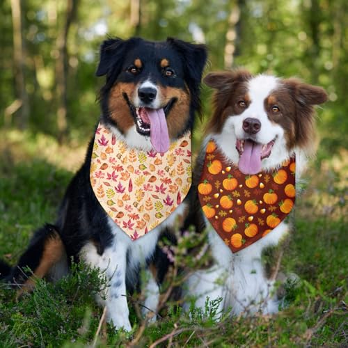 Fall Dog Bandana 2 Pack Funny Fall Holiday Dog Bandanas Halloween Thanksgiving Bandana for Dogs Lover Pet Scarf Accessories Pet Scarf for Small Medium Dogs & Cats (F)