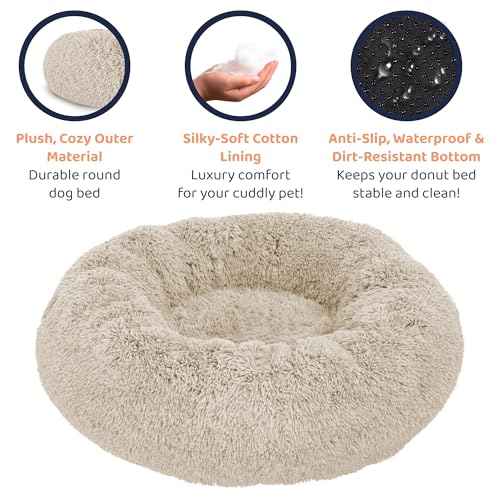 Calming Donut Dog Bed for Small Dogs (Ivory Beige / Large (36"L x 36"W x 10"Th))