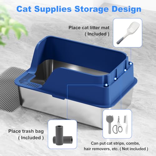 Non Stick Stainless Steel Litter Box (Blue)