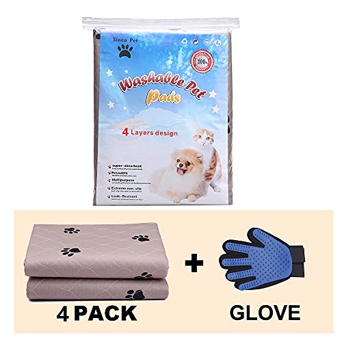 Washable Dog Pee Pads with Puppy Grooming Gloves (24x36 Inch (Pack of 4))