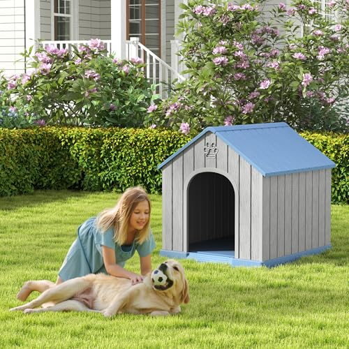 Large Dog House Outdoor Indoor for Medium Large Dogs (Blue / 36.2" L × 38" W × 38" H)