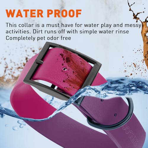 Biothane Waterproof Dog Collar Strong Coated Nylon Webbing with Black Hardware Odor (W1.5" x L20"-24" / Magenta Pink)