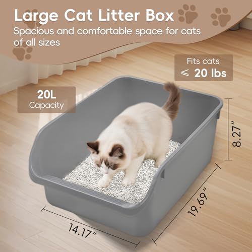 Large Cat Litter Box with High Sides (Grey)