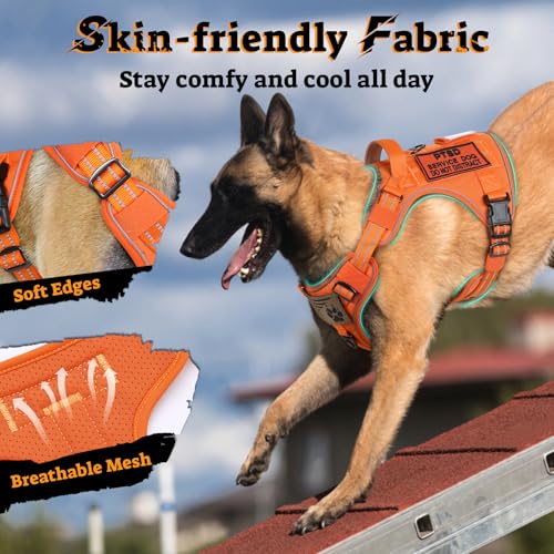 Tactical Dog Harness for Large Dogs (Xl(chest:23.6"-41.8",neck:21.7"-32.3",back:9.1") / Orange)