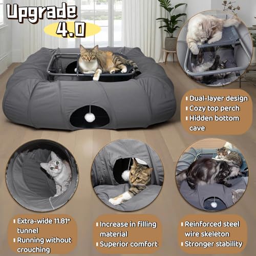 2 Tier Cat Tunnel & Hammock Bed XXL (Extra Extra Large / Dark Gray)