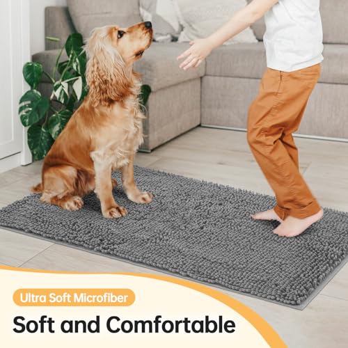 Absorbent Dog Door Mat for Muddy Paws (120"L x 36"W x 1" Th / Light Grey)