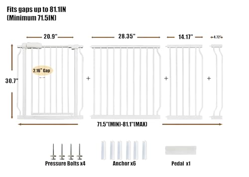 Extra Wide Baby Gate 76.4 (White / 76.3"-81"/194-206CM)