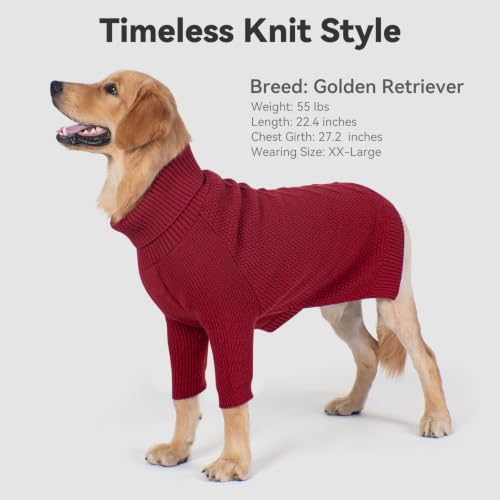 Dog Sweater Long Sleeve Warm Sweaters for Giant Breed Dogs Boy Girl (Burgundy / XXXX-Large)