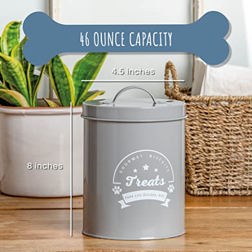 Metal Pet Treat Jar with Airtight Lid for Dogs (Gourmet Biscuits (Grey))