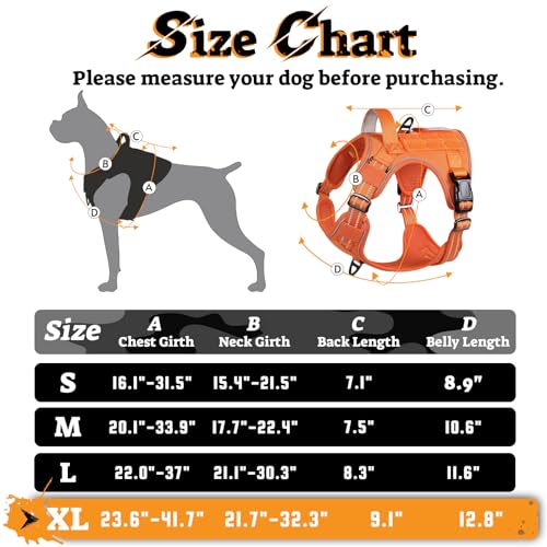 Tactical Dog Harness for Large Dogs (Xl(chest:23.6"-41.8",neck:21.7"-32.3",back:9.1") / Orange)