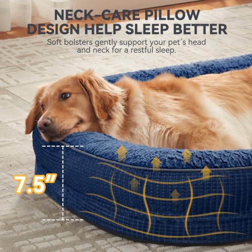 Orthopedic Dog Beds Large Sized Dog (Navy Blue / 45"l X 32"w X 7.5"th)