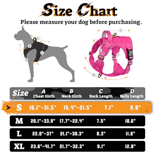 Tactical Dog Harness for Small Dogs (S(Chest:16.1"-31.5",Neck:15.4"-21.6",Back:7.1") / Rose Red)