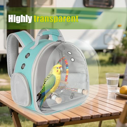 Portable Parrot Travel Cage Carrier with Small Swing Toy&Cage Colorful Toys Set Small Bird Parakeet Bag with Standing Perch Bird Carry Transport Bag (Green / Backpack/swing)