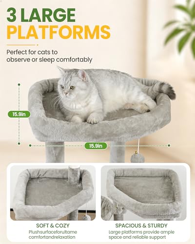 67in Cat Tree Tower for Indoor Cats (Light Grey1 / 67 Inches)
