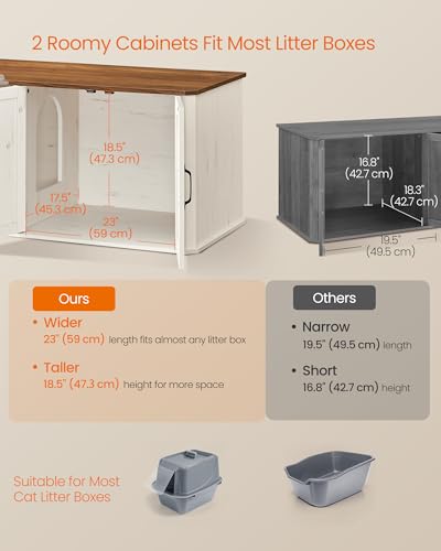 Double Cat Litter Box Enclosure (Honey Brown + Rustic White / XXL (59"L x 19"W x 19.5"H))