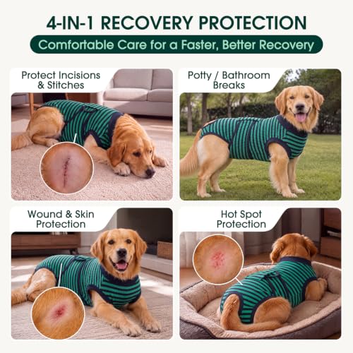 Recovery Suit for Dogs Cats (2x-large (Back:24.8-29.5'', Weight:70+ Lb) / Forest Stripe)