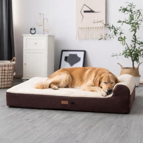 Jumbo Orthopedic Dog Bed (Brown-Plush Top / XL - 50"x34"x10")