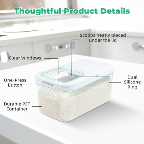 Rice Flour Storage Container with Automatic Flip (White/Clear / 6.5 Qt-Flip)