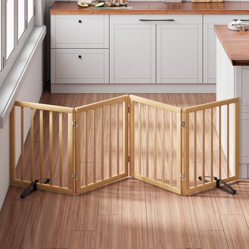 Natural 37 74" Wide Dog Gate for Stair (Bamboo Dog Gate Natural / 4 Panel - 74 inches Wide)